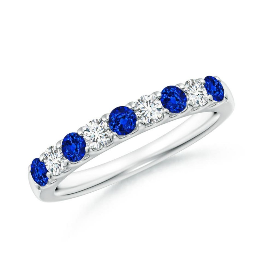 Rings Angara Blue Sapphire | Shared Prong Sapphire And Diamond Half Eternity Ring