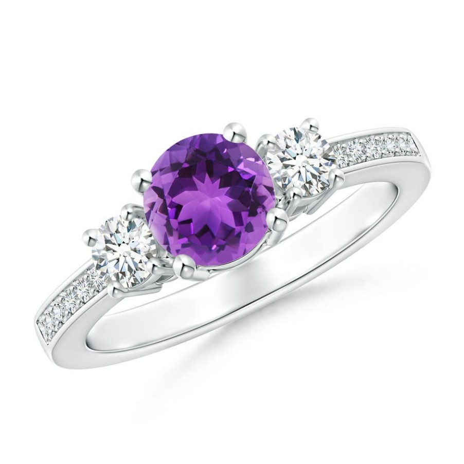 Rings Angara Amethyst | Classic Three Stone Amethyst And Diamond Ring