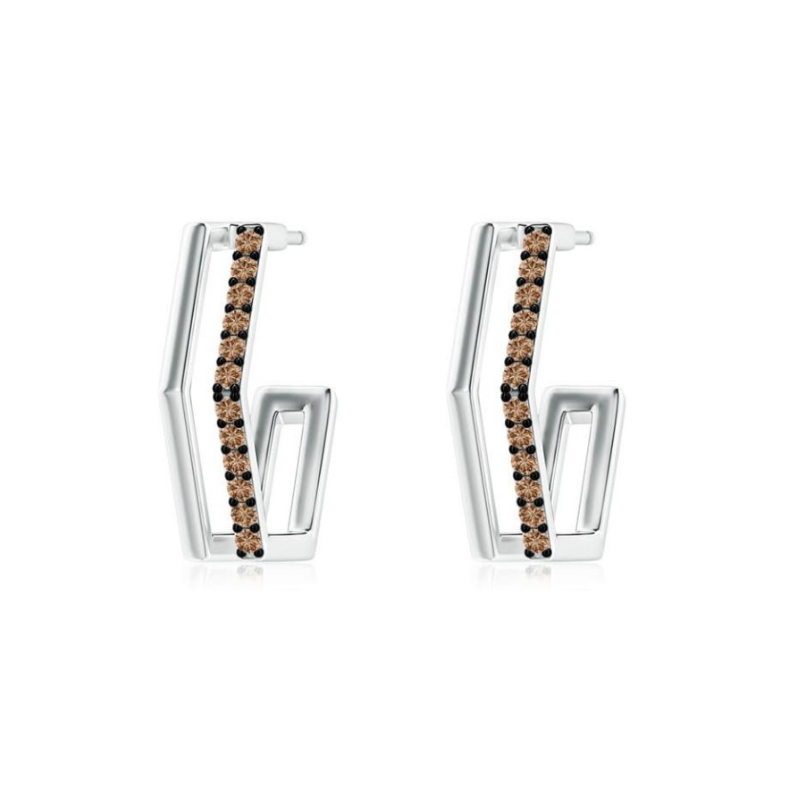 Earrings Angara Coffee Diamond | Alternating Coffee Diamond Hexagonal Double Hoop Earrings