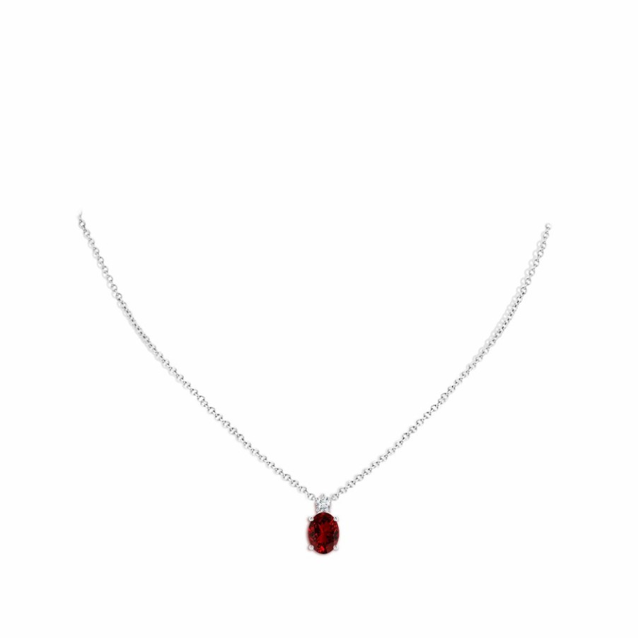 Necklaces Angara Ruby | Lab-Grown Oval Ruby Solitaire Pendant With Lab Diamond