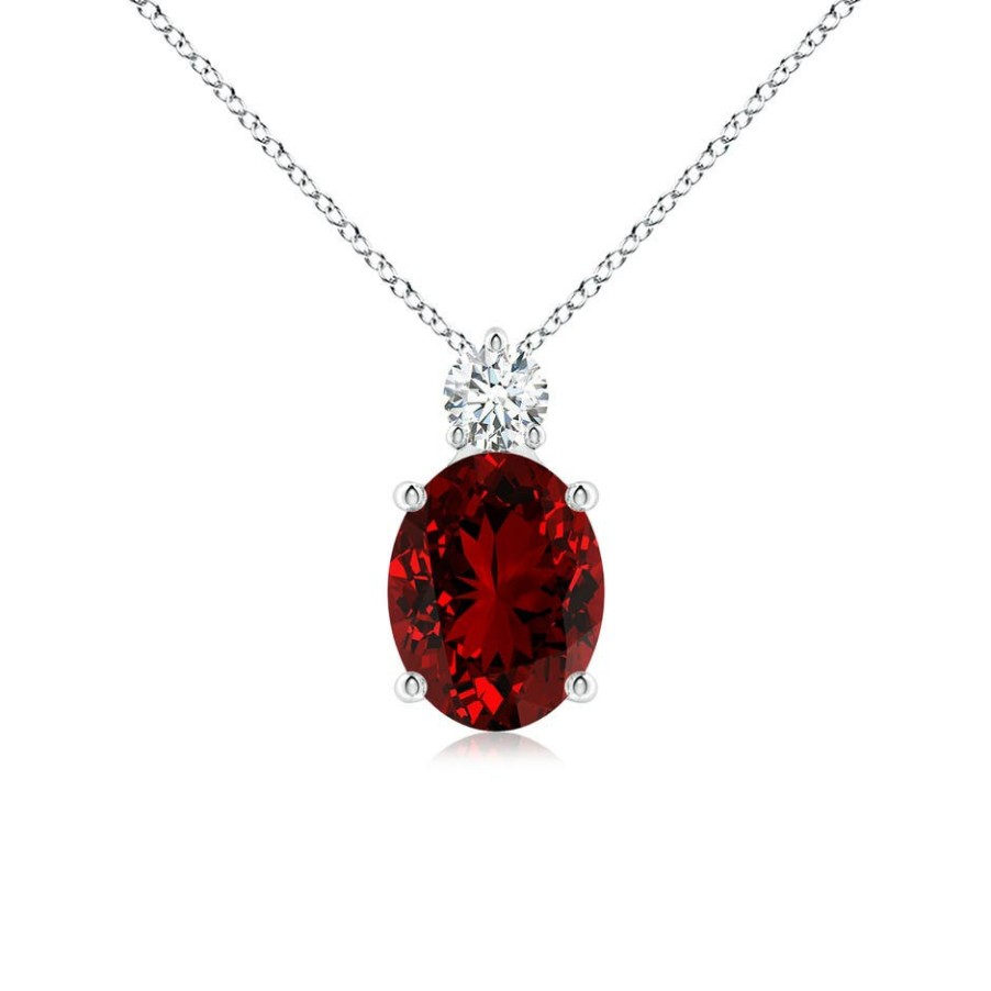 Necklaces Angara Ruby | Lab-Grown Oval Ruby Solitaire Pendant With Lab Diamond