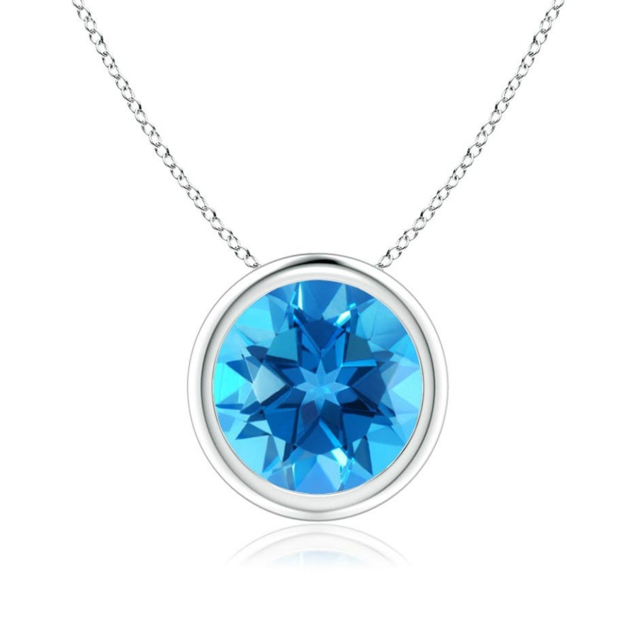 Necklaces Angara Swiss Blue Topaz | Bezel-Set Round Swiss Blue Topaz Solitaire Pendant