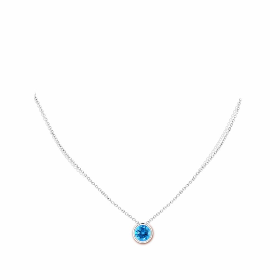 Necklaces Angara Swiss Blue Topaz | Bezel-Set Round Swiss Blue Topaz Solitaire Pendant