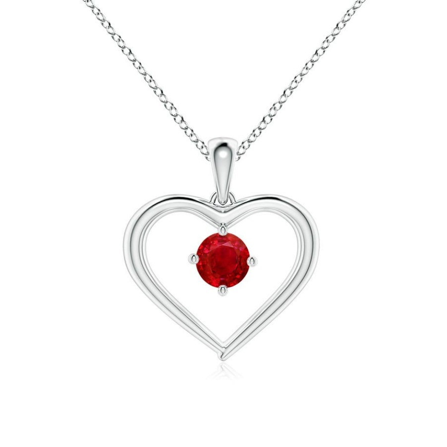 Necklaces Angara Ruby | Solitaire Round Ruby Open Heart Pendant