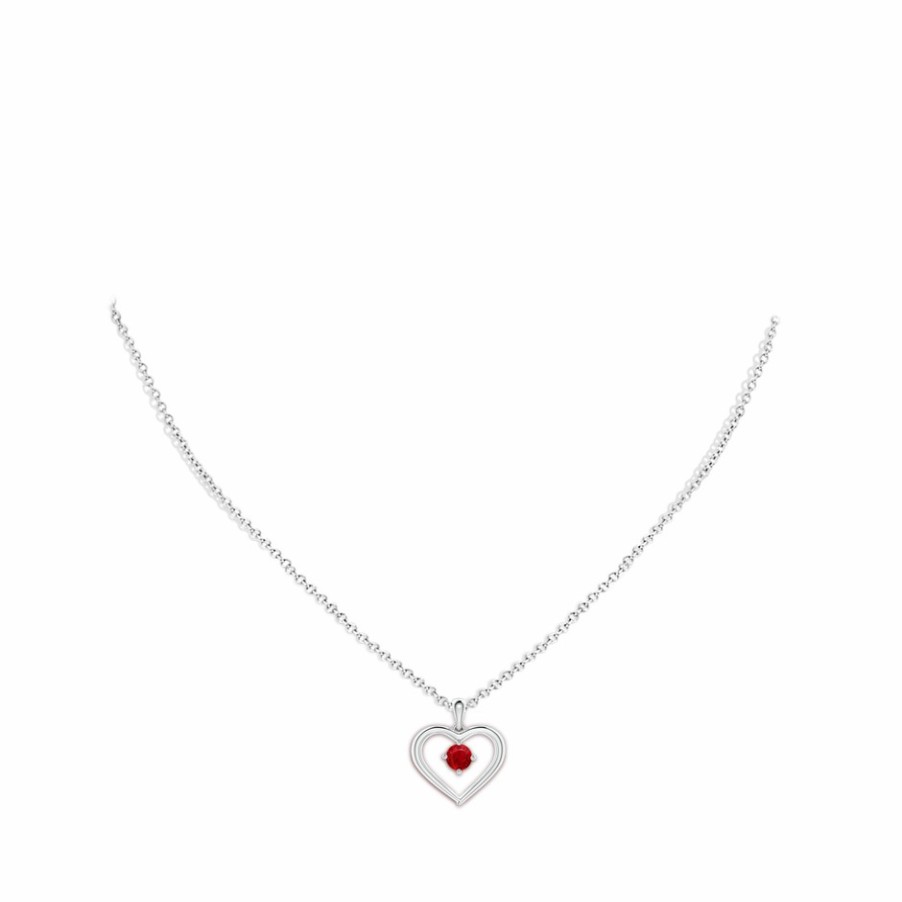 Necklaces Angara Ruby | Solitaire Round Ruby Open Heart Pendant