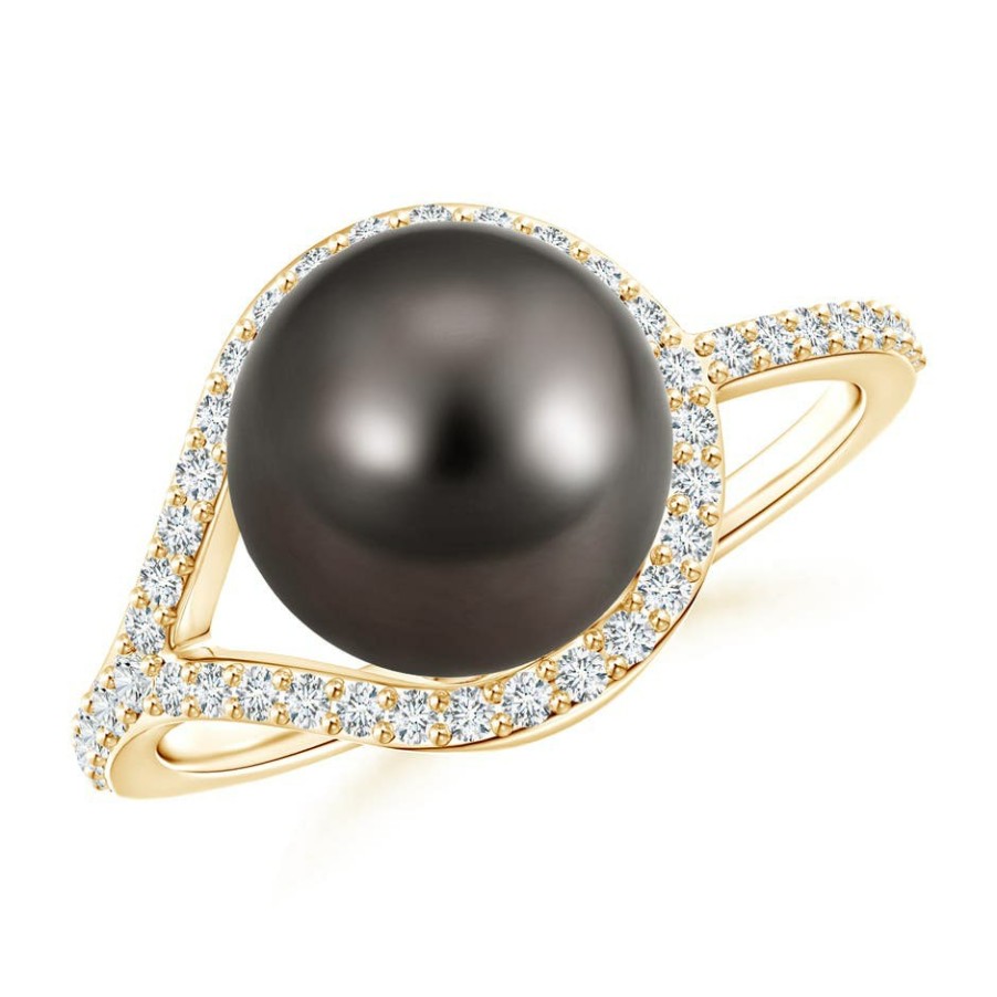 Rings Angara Tahitian Pearl | Tahitian Pearl Ring With Diamond Loop