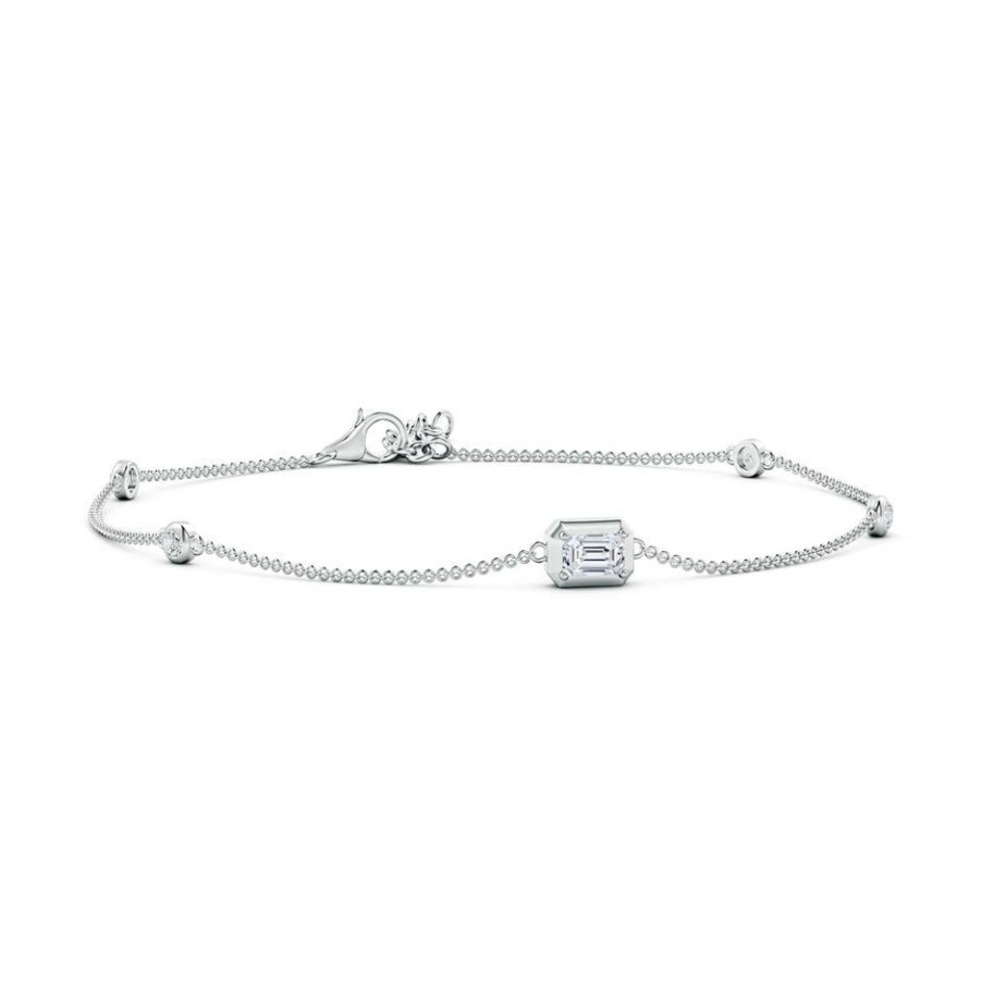 Bracelets Angara Diamond | Emerald-Cut Diamond Station Bracelet With Bezel-Set Accents