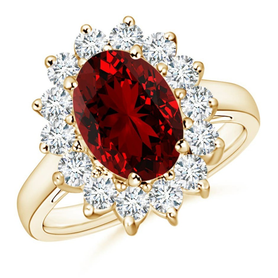 Rings Angara Ruby | Lab-Grown Princess Diana Inspired Ruby Ring With Lab Diamond Halo