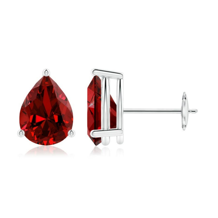 Earrings Angara Ruby | Lab-Grown Pear-Shaped Ruby Stud Earrings