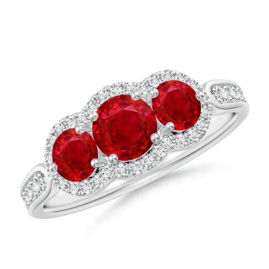 Rings Angara Ruby | Ruby Three Stone Diamond Split Shank Ring