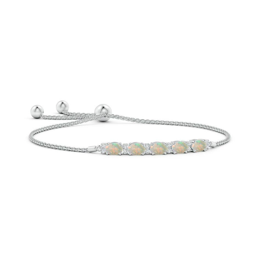 Bracelets Angara Opal | East-West Oval Opal Bolo Bracelet With Diamonds