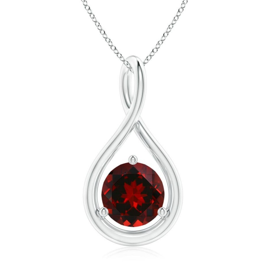 Necklaces Angara Garnet | Solitaire Round Garnet Infinity Twist Pendant