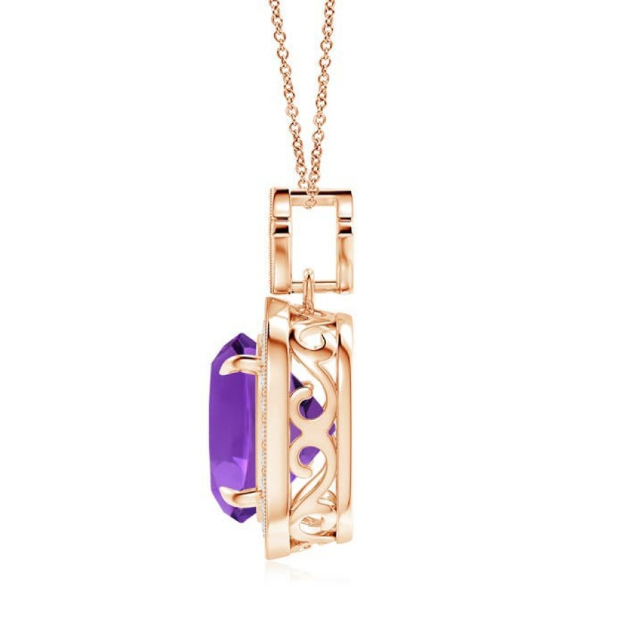 Necklaces Angara Amethyst | Vintage Inspired Cushion Amethyst Halo Pendant