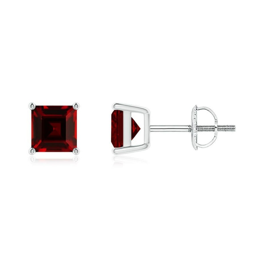 Earrings Angara Garnet | Classic Basket-Set Square Garnet Stud Earrings