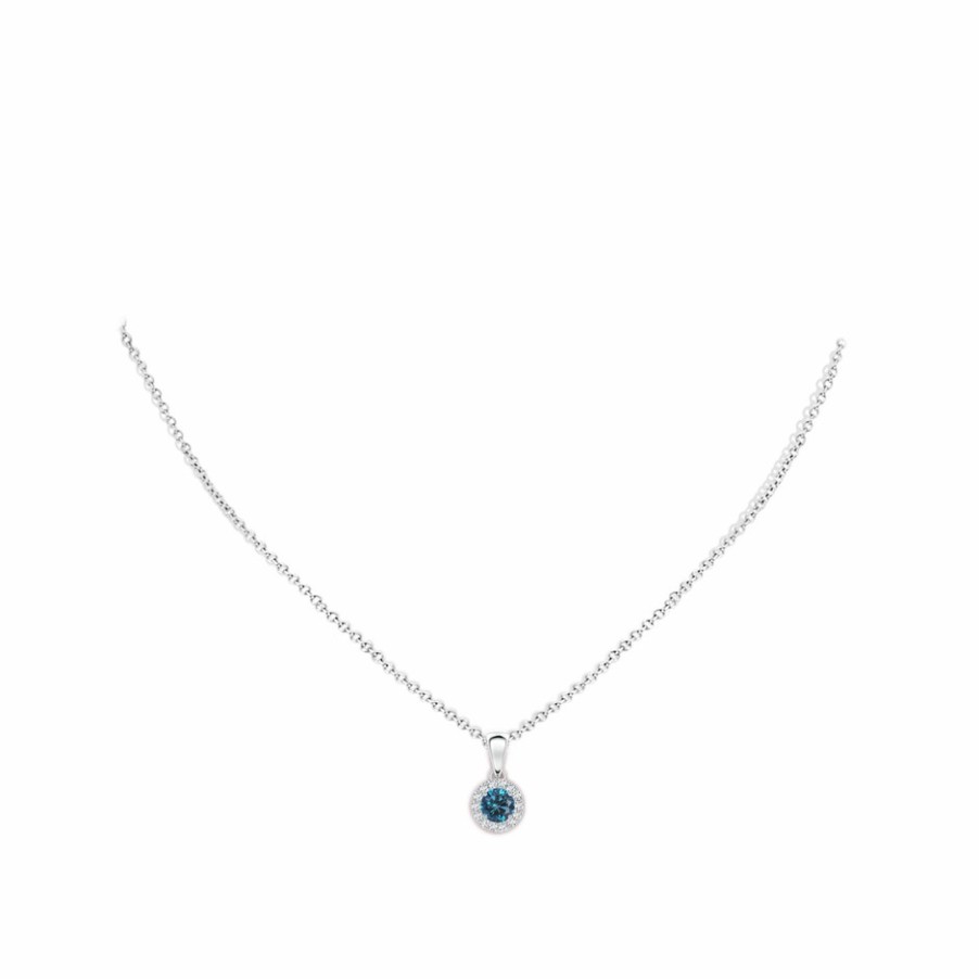 Necklaces Angara Enhanced Blue | Round Blue And White Diamond Halo Pendant