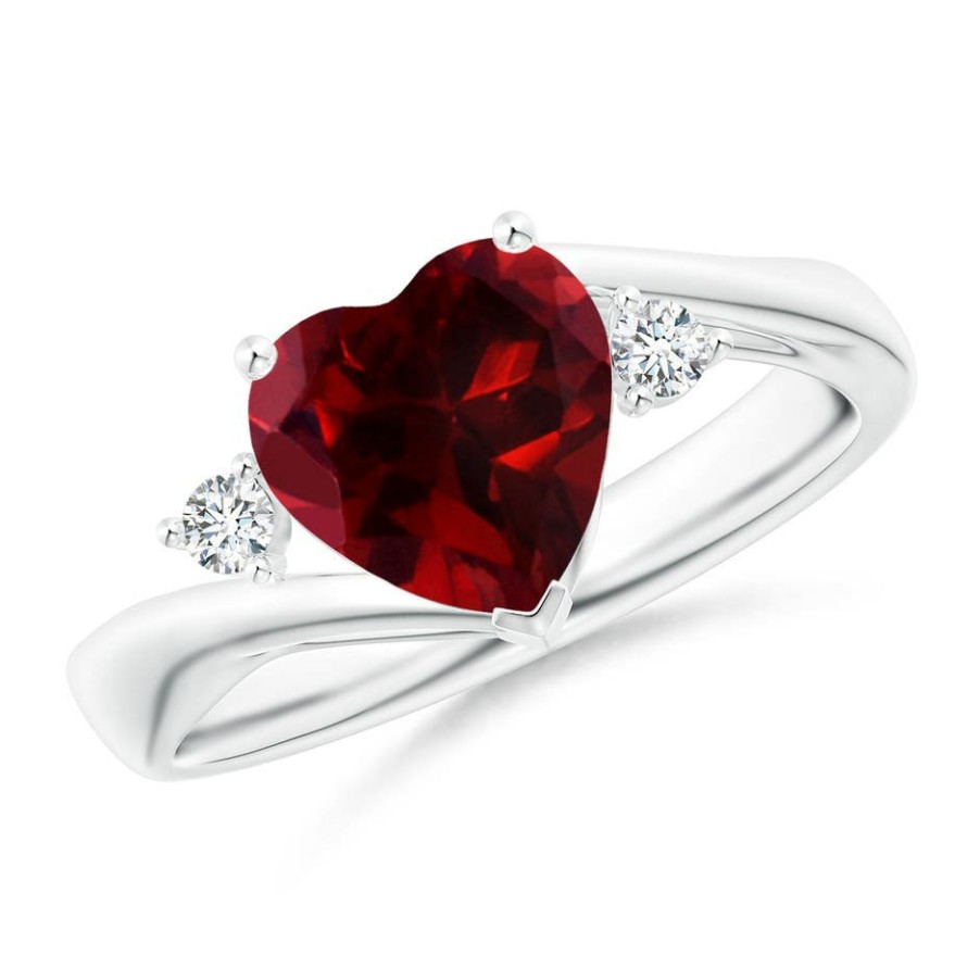 Rings Angara Garnet | Heart-Shaped Garnet Bypass Ring With Diamonds