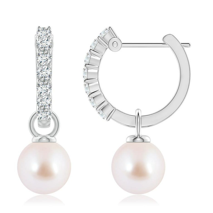 Earrings Angara Akoya Pearl | Japanese Akoya Pearl Hinged Clip Earrings With Diamonds