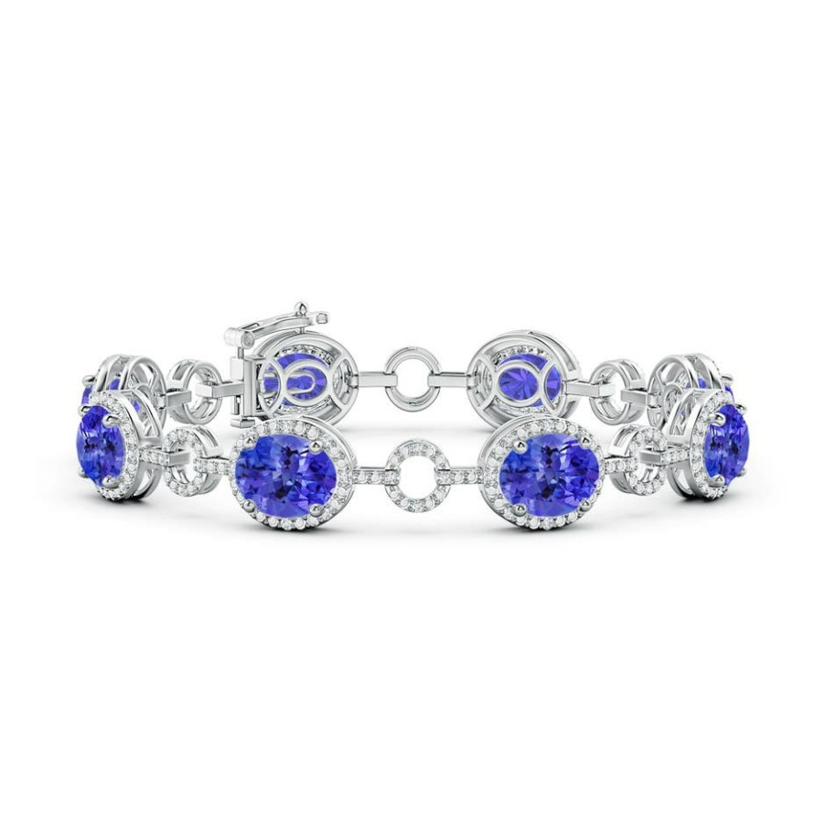 Bracelets Angara Tanzanite | Oval Tanzanite Halo Open Circle Link Bracelet