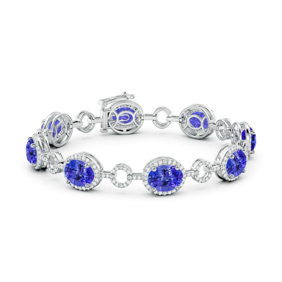 Bracelets Angara Tanzanite | Oval Tanzanite Halo Open Circle Link Bracelet