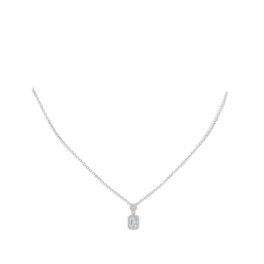 Necklaces Angara Diamond | Lab-Grown Emerald-Cut Diamond Pendant With Floral Bale