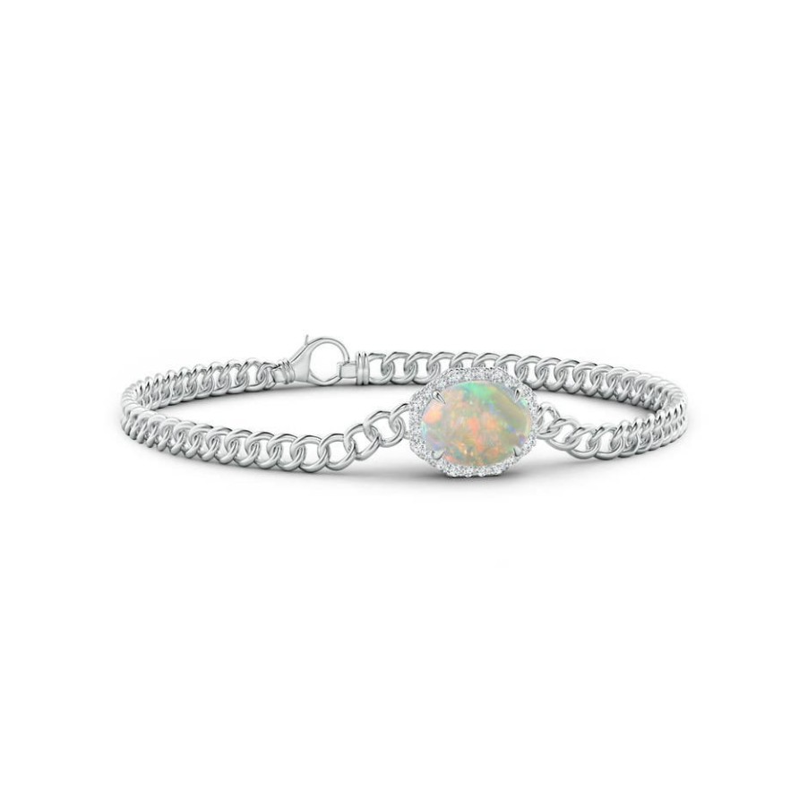 Bracelets Angara Opal | Oval Opal Bracelet With Octagonal Halo