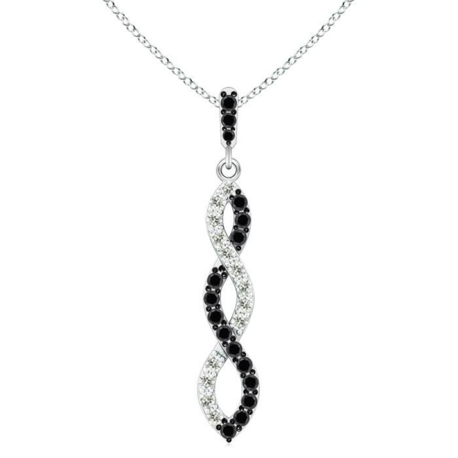 Necklaces Angara Enhanced Black | Black And White Diamond Infinity Twist Pendant