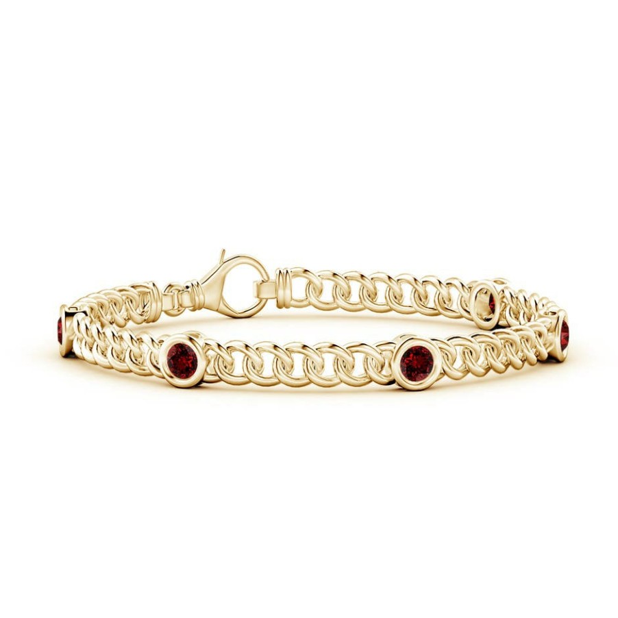 Bracelets Angara Ruby | Lab-Grown Bezel-Set Ruby Curb Chain Link Bracelet