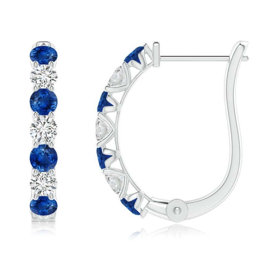 Earrings Angara Blue Sapphire | Sapphire And Diamond Huggie Hoop Earrings