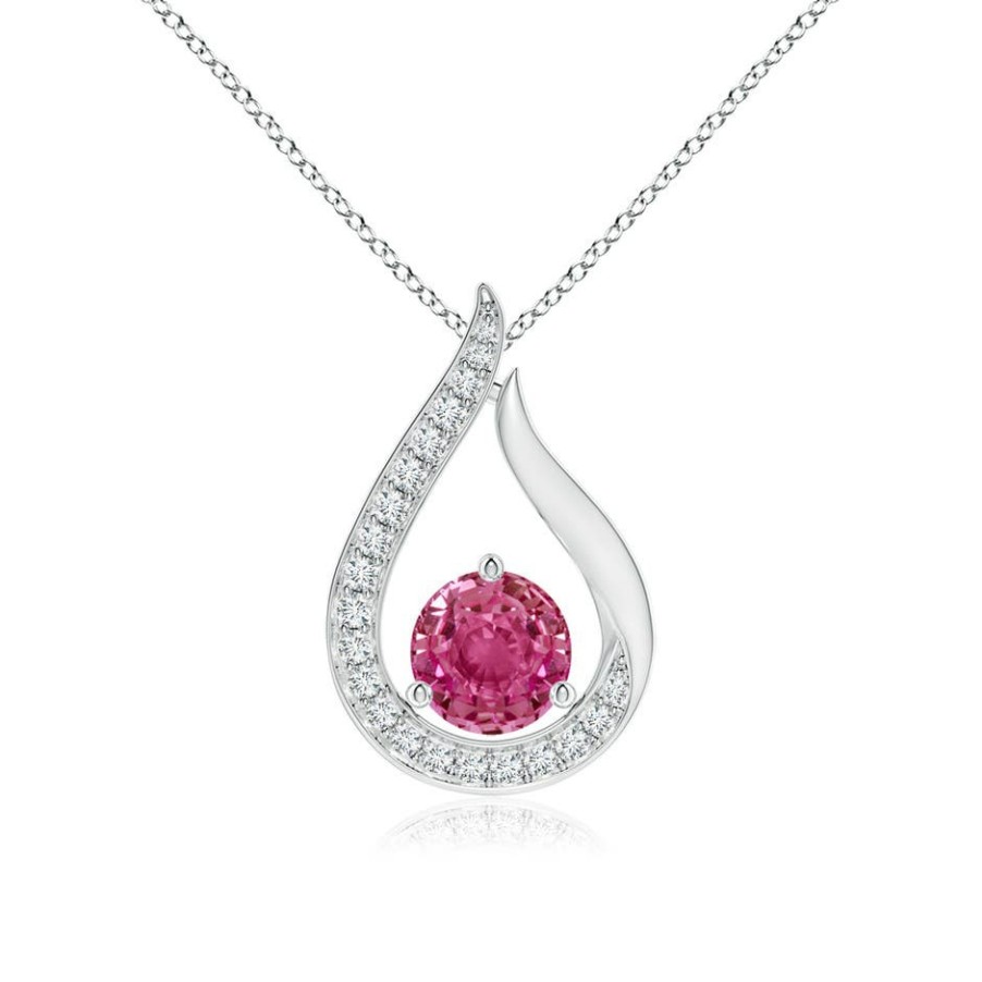 Necklaces Angara Pink Sapphire | Floating Pink Sapphire Tulip Pendant With Diamonds