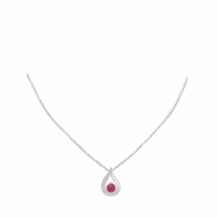 Necklaces Angara Pink Sapphire | Floating Pink Sapphire Tulip Pendant With Diamonds