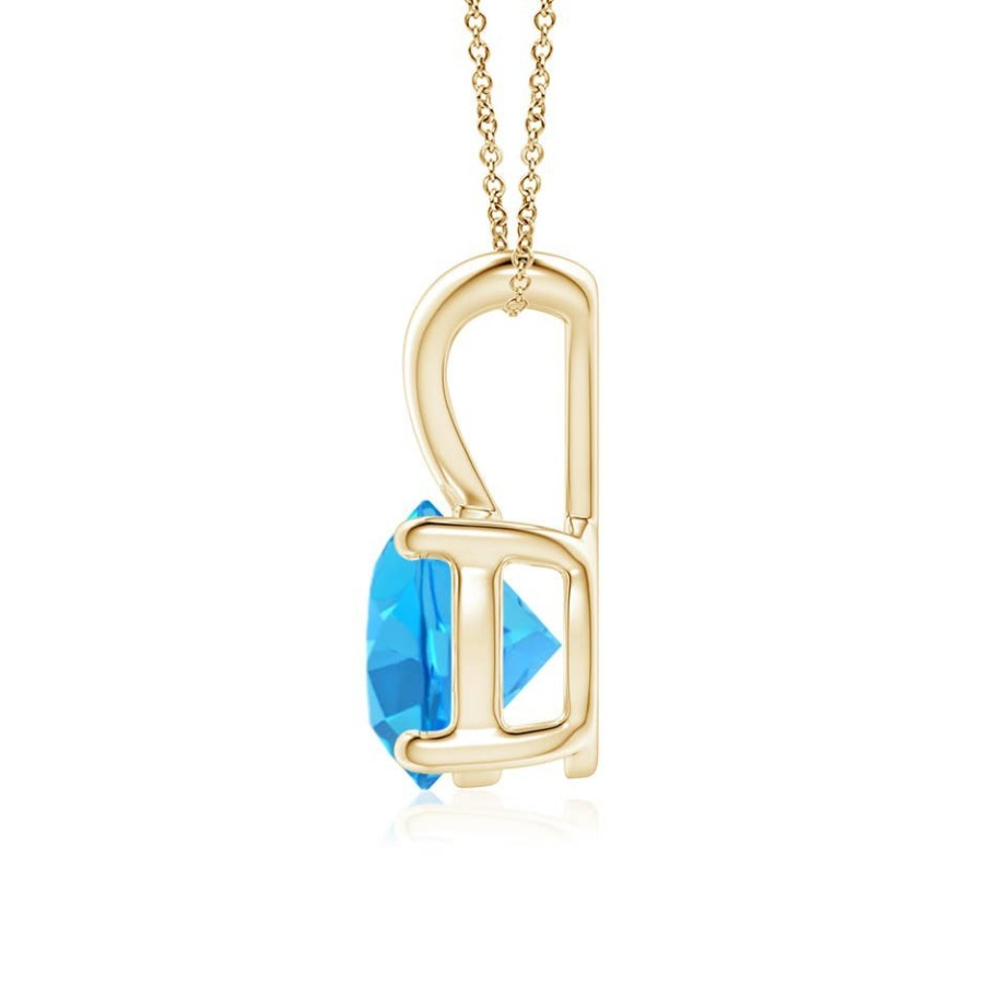 Necklaces Angara Swiss Blue Topaz | V-Bale Round Swiss Blue Topaz Solitaire Pendant