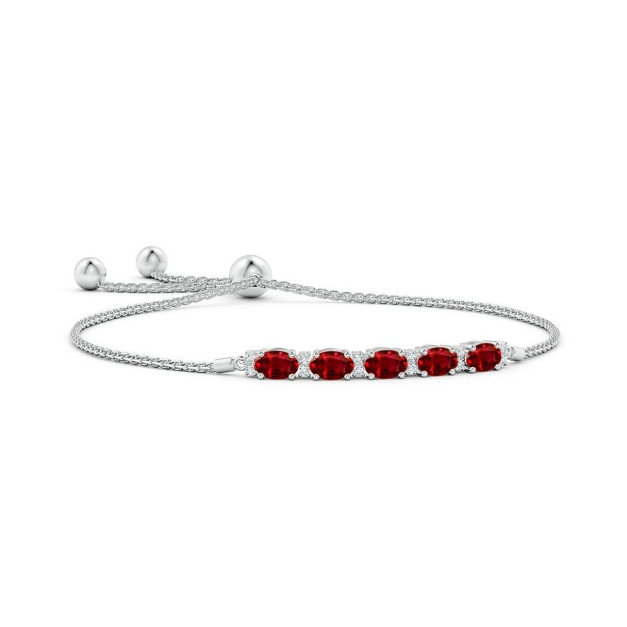 Bracelets Angara Ruby | East-West Oval Ruby Bolo Bracelet With Diamonds