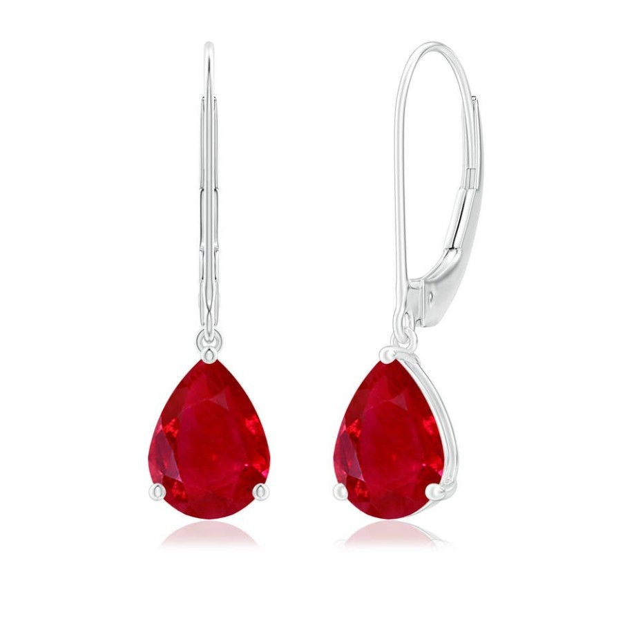 Earrings Angara Ruby | Solitaire Pear-Shaped Ruby Leverback Earrings