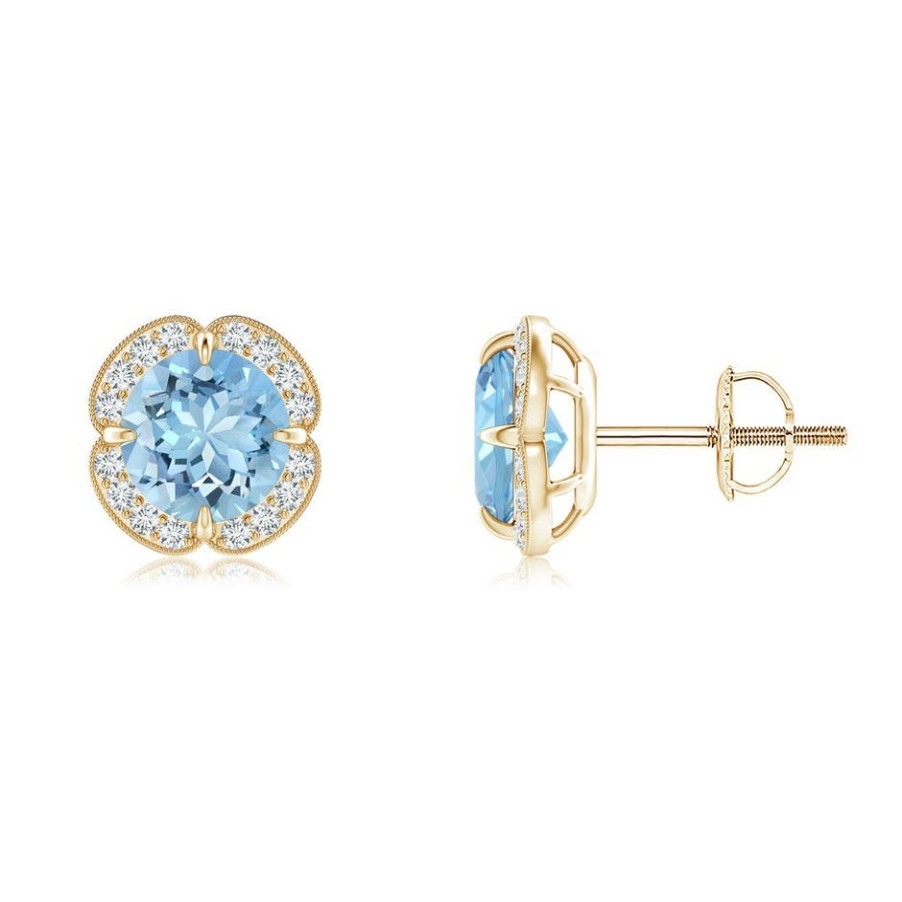 Earrings Angara Aquamarine | Claw-Set Aquamarine Clover Stud Earrings