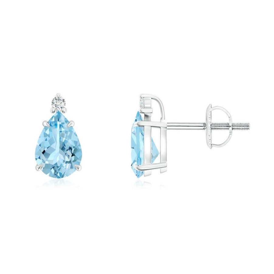 Earrings Angara Aquamarine | Classic Claw-Set Pear Aquamarine Solitaire Stud Earrings