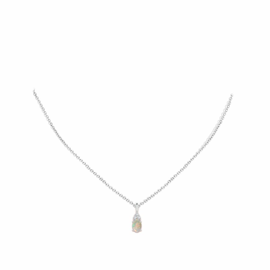 Necklaces Angara Opal | Oval Opal Solitaire Pendant With Trio Diamond