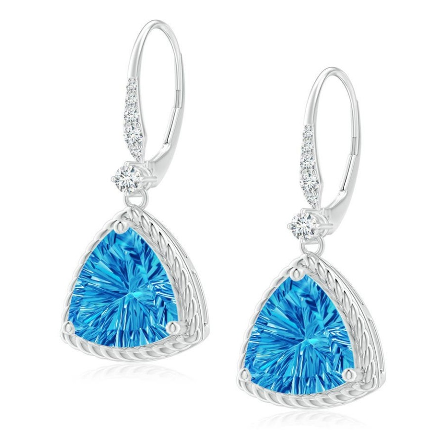 Earrings Angara Swiss Blue Topaz | Trillion Swiss Blue Topaz Twisted Wire Halo Earrings