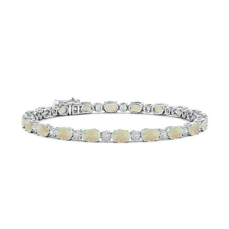 Bracelets Angara Opal | Oval Opal Tennis Bracelet With Gypsy Diamonds