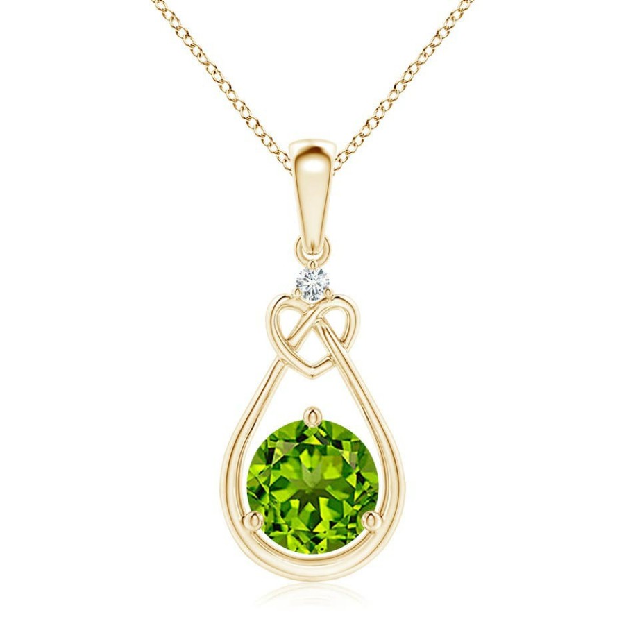 Necklaces Angara Peridot | Peridot Knotted Heart Pendant With Diamond