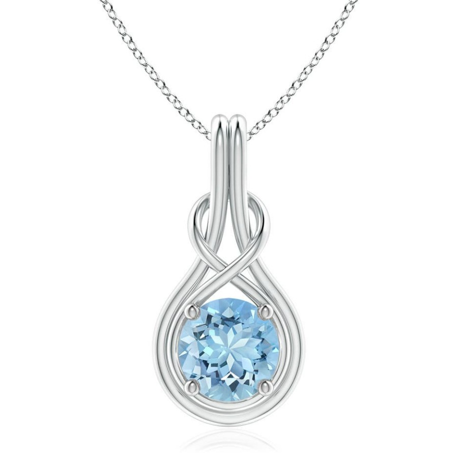 Necklaces Angara Aquamarine | Round Aquamarine Solitaire Infinity Knot Pendant