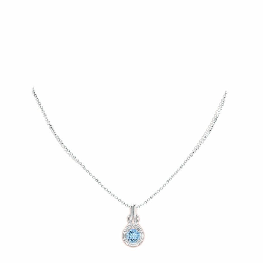 Necklaces Angara Aquamarine | Round Aquamarine Solitaire Infinity Knot Pendant