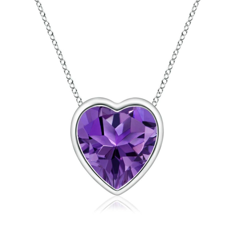 Necklaces Angara Amethyst | Bezel-Set Solitaire Heart Amethyst Pendant