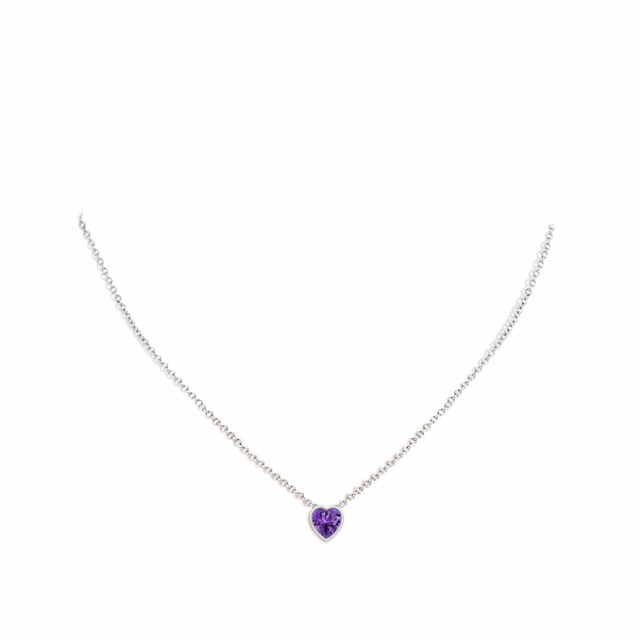 Necklaces Angara Amethyst | Bezel-Set Solitaire Heart Amethyst Pendant