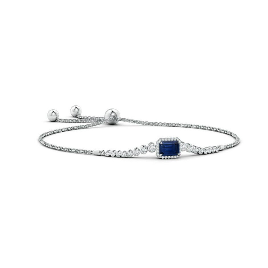 Bracelets Angara Blue Sapphire | Emerald-Cut Sapphire Halo Bolo Bracelet