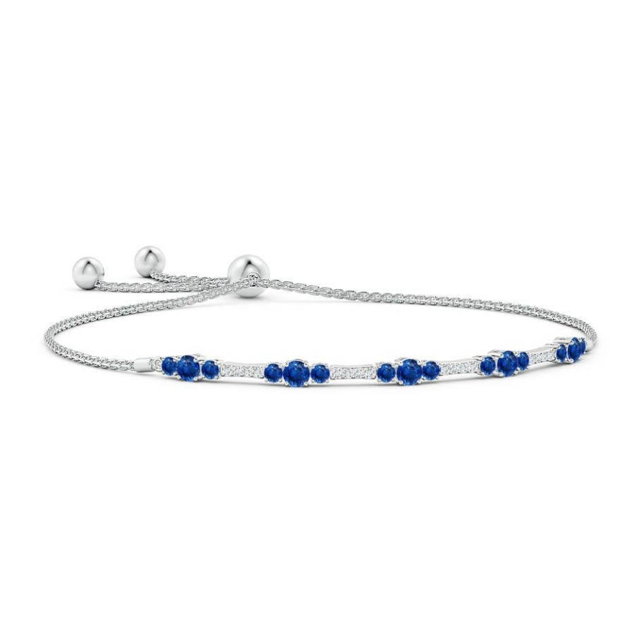 Bracelets Angara Blue Sapphire | Round Sapphire And Diamond Bolo Bracelet