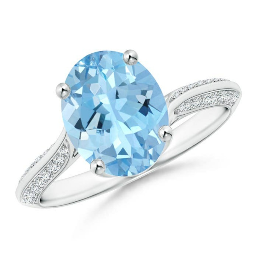 Rings Angara Aquamarine | Oval Aquamarine Bypass Ring With Diamond Accents