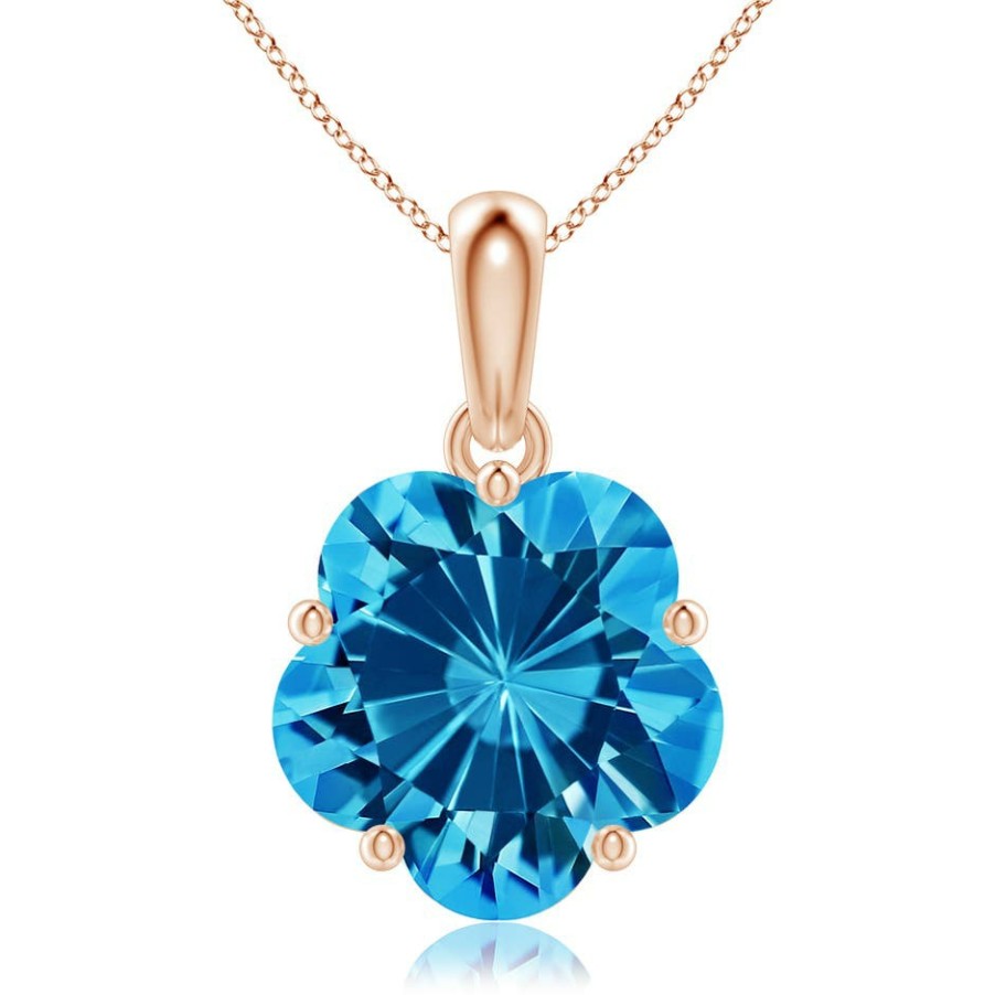 Necklaces Angara Swiss Blue Topaz | Solitaire Five-Petal Flower Swiss Blue Topaz Pendant