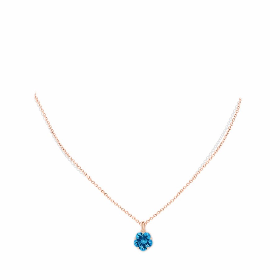 Necklaces Angara Swiss Blue Topaz | Solitaire Five-Petal Flower Swiss Blue Topaz Pendant