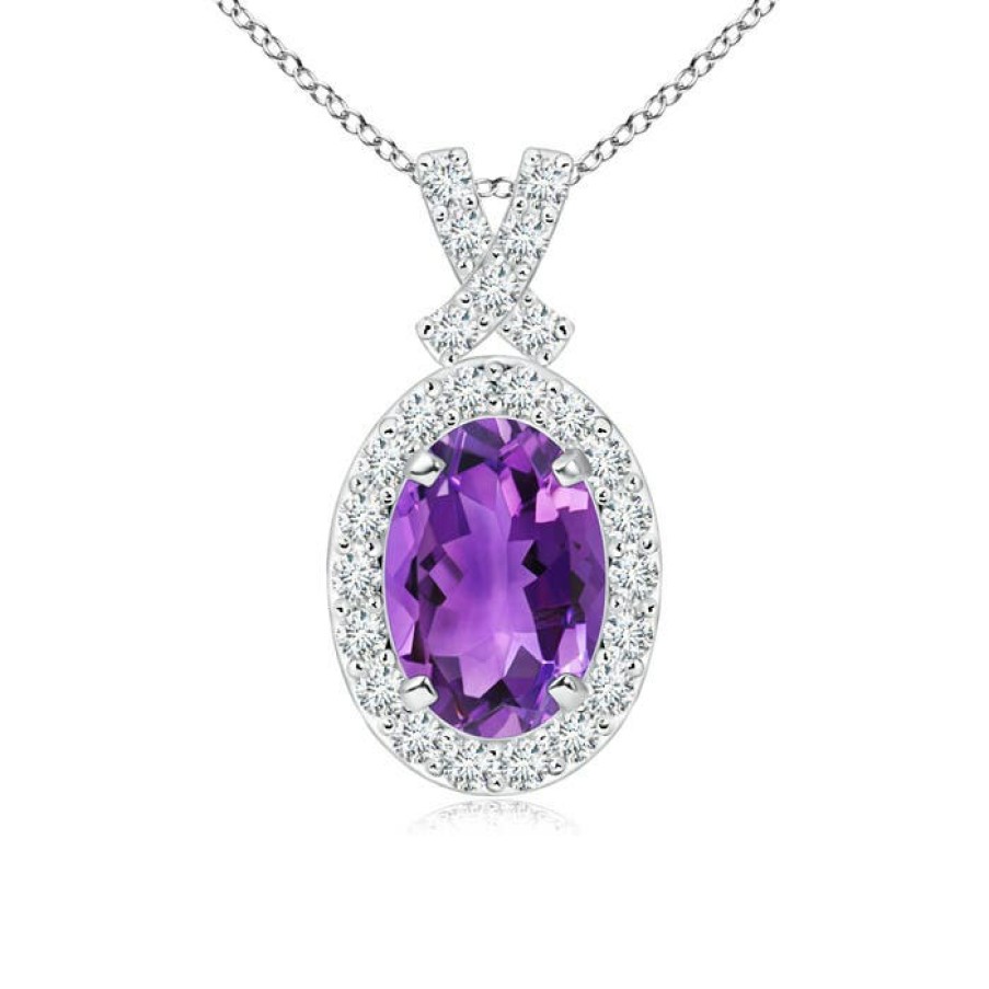 Necklaces Angara Amethyst | Vintage Style Amethyst Pendant With Diamond Halo