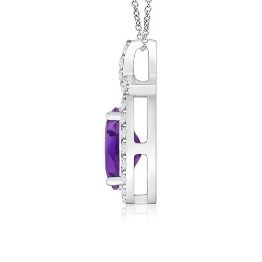 Necklaces Angara Amethyst | Vintage Style Amethyst Pendant With Diamond Halo